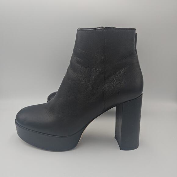 L.K. BENNETT BLACK LEATHER ANKLE PLATFORM BOOTIES Size 37 - Picture 4 of 9